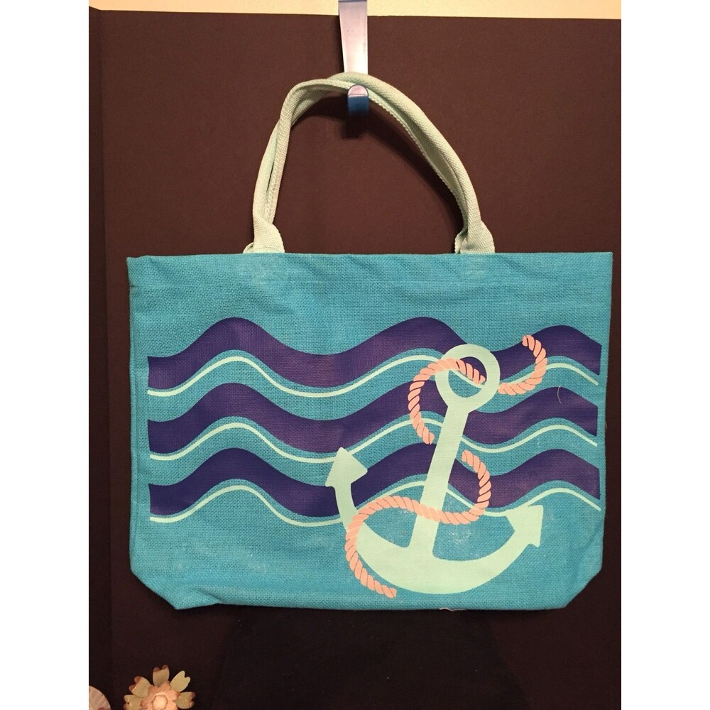 BLUE & MINT BEACH JUTE TOTE GIFT WEDDING SHOPPING PERSONALIZED MONOGRAM TRAVEL
